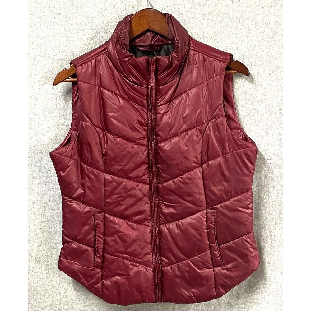 Aeropostale Women's Burgundy Quilted Puffer Vest Full Zip Pockets Size M